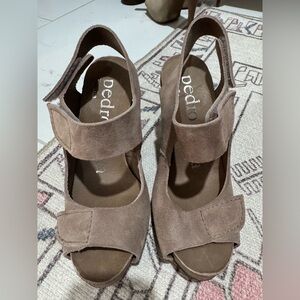 Pedro Garcia Tan Suede Wedge Sandals